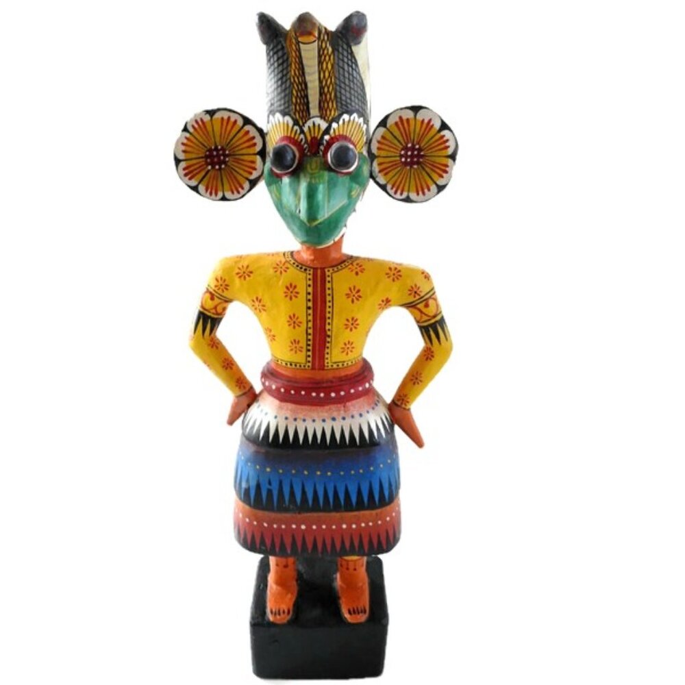 Vintage Hand-carved Wood Maha Kola Woman Figurine Sri Lanka Rare 12" Folk Art